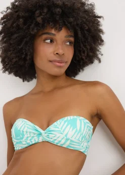 Blue Leaf Twist Print Bikini Top