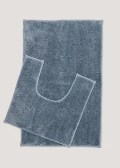 Blue Quick Dry Bath & Pedestal Mat