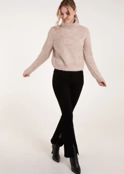Blue Vanilla Beige Chenille Roll Neck Knit Jumper