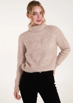 Blue Vanilla Beige Chenille Roll Neck Knit Jumper