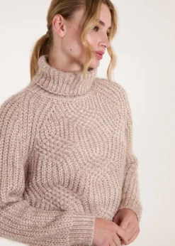 Blue Vanilla Beige Chenille Roll Neck Knit Jumper