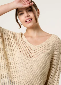 Blue Vanilla Beige Crochet V Neck Jumper