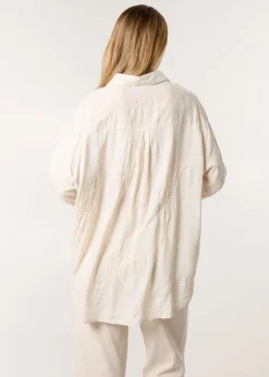 Blue Vanilla Beige Embroidered Linen Shirt