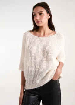 Blue Vanilla Beige Fluffy Textured Knit Jumper