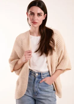 Blue Vanilla Beige Knitted Mid Length Cardigan