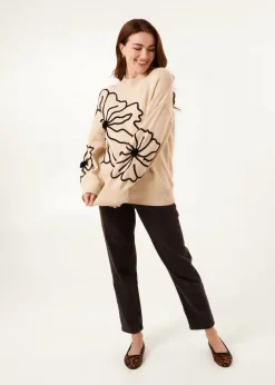 Blue Vanilla Beige Large Flower Embroidery Jumper