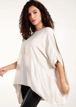 Blue Vanilla Beige Oversized Round Neck Contrast Top