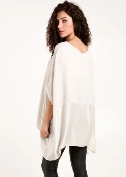 Blue Vanilla Beige Oversized Round Neck Contrast Top