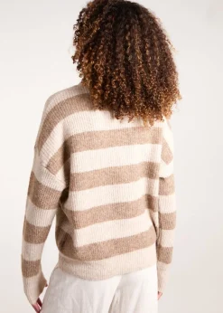Blue Vanilla Beige Stripe Rib Knit Jumper
