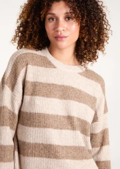 Blue Vanilla Beige Stripe Rib Knit Jumper