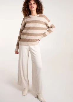 Blue Vanilla Beige Stripe Rib Knit Jumper