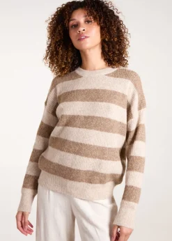Blue Vanilla Beige Stripe Rib Knit Jumper