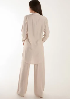 Blue Vanilla Beige Striped Cosy Shirt Set