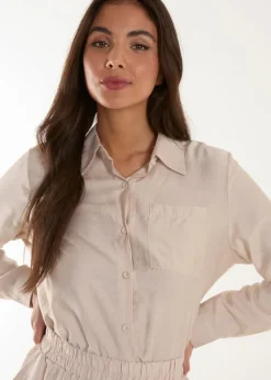 Blue Vanilla Beige Striped Cosy Shirt Set