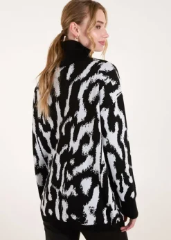 Blue Vanilla Black Abstract Animal Roll Neck Jumper