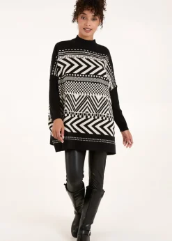 Blue Vanilla Black Abstract Print Round Neck Jumper