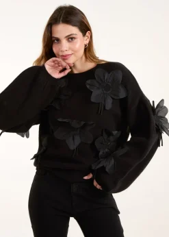 Blue Vanilla Black Applique Flower Jumper