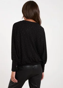 Blue Vanilla Black Batwing Top With Diamantes