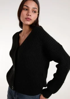 Blue Vanilla Black Button Front Cardigan