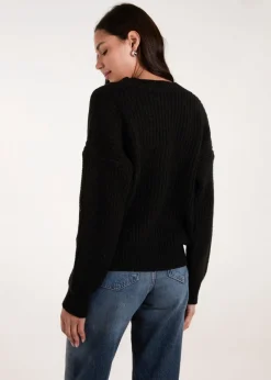 Blue Vanilla Black Button Front Cardigan