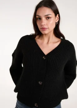 Blue Vanilla Black Button Front Cardigan