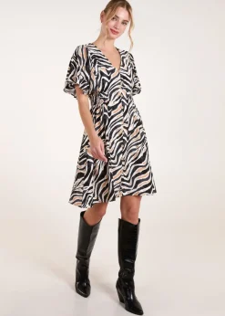 Blue Vanilla Black Button Front Shirred Waist Mini Dress