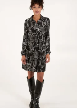 Blue Vanilla Black Button Front Smock Shirt Dress