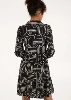 Blue Vanilla Black Button Front Smock Shirt Dress