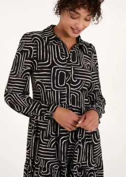 Blue Vanilla Black Button Front Smock Shirt Dress