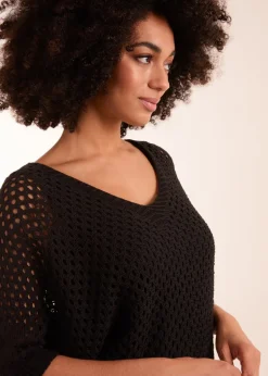 Blue Vanilla Black Crochet Lace V Neck Top