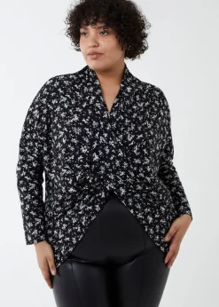 Blue Vanilla Black Curve Draped Dip Hem Top