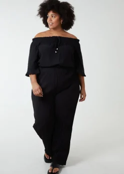 Blue Vanilla Black Curve Bardot Tie Front Top