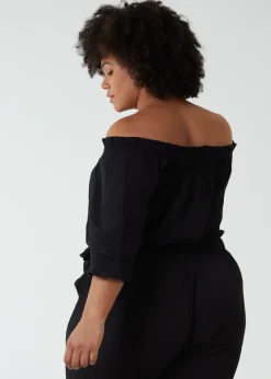 Blue Vanilla Black Curve Bardot Tie Front Top