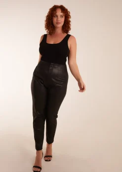 Blue Vanilla Black Curve Matte Faux Leather Tailored Trousers