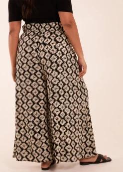 Blue Vanilla Black Curve Shirred Wide Leg Aztec Trouser