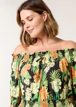 Blue Vanilla Black Curve Bardot Elasticated Midi Dress