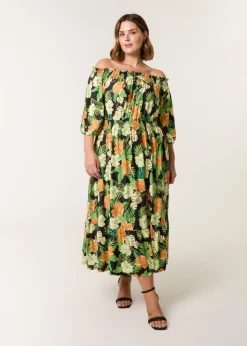 Blue Vanilla Black Curve Bardot Elasticated Midi Dress