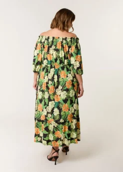 Blue Vanilla Black Curve Bardot Elasticated Midi Dress