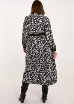 Blue Vanilla Black Curve Constrast Belted Midi Shirt Dress