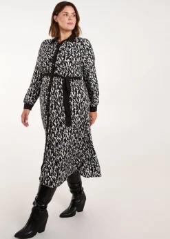 Blue Vanilla Black Curve Constrast Belted Midi Shirt Dress