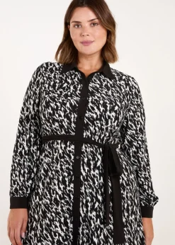 Blue Vanilla Black Curve Constrast Belted Midi Shirt Dress