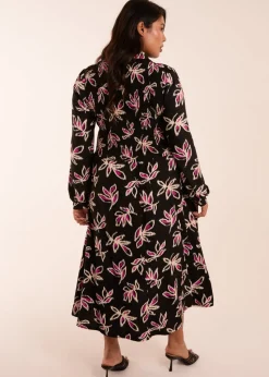 Blue Vanilla Black Curve Shirred Bust Long Sleeve Midi Shirt Dress