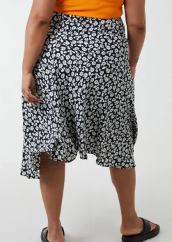 Blue Vanilla Black Curve Asymmetric Seam Midi Skirt