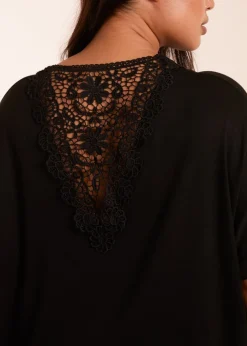 Blue Vanilla Black Curve Floral Crochet Back Top