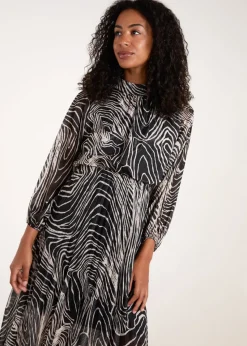 Blue Vanilla Black High Neck Pleated Dress