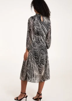 Blue Vanilla Black High Neck Pleated Dress