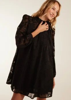 Blue Vanilla Black Jacquard Bow Smock Dress