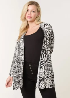 Blue Vanilla Black Kimono With Geometric Print