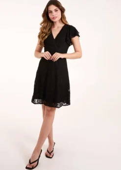 Blue Vanilla Black Lace Angel Sleeve Dress