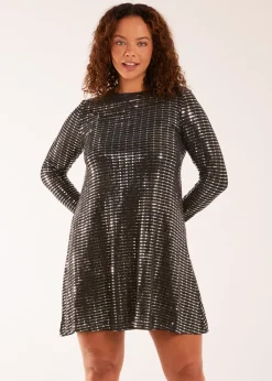 Blue Vanilla Black Long Sleeve Mirrored Swing Dress